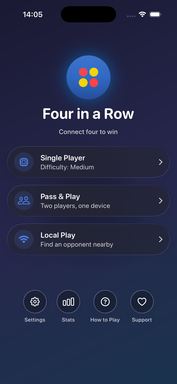 Main menu with game modes