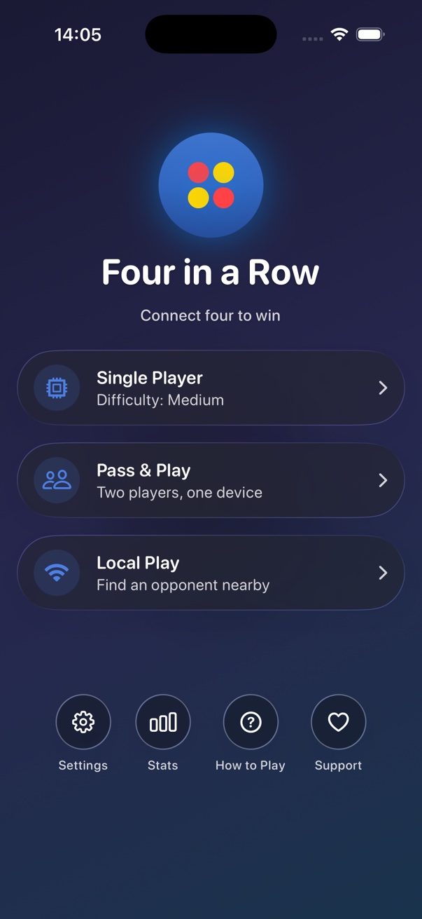 Main menu with game modes